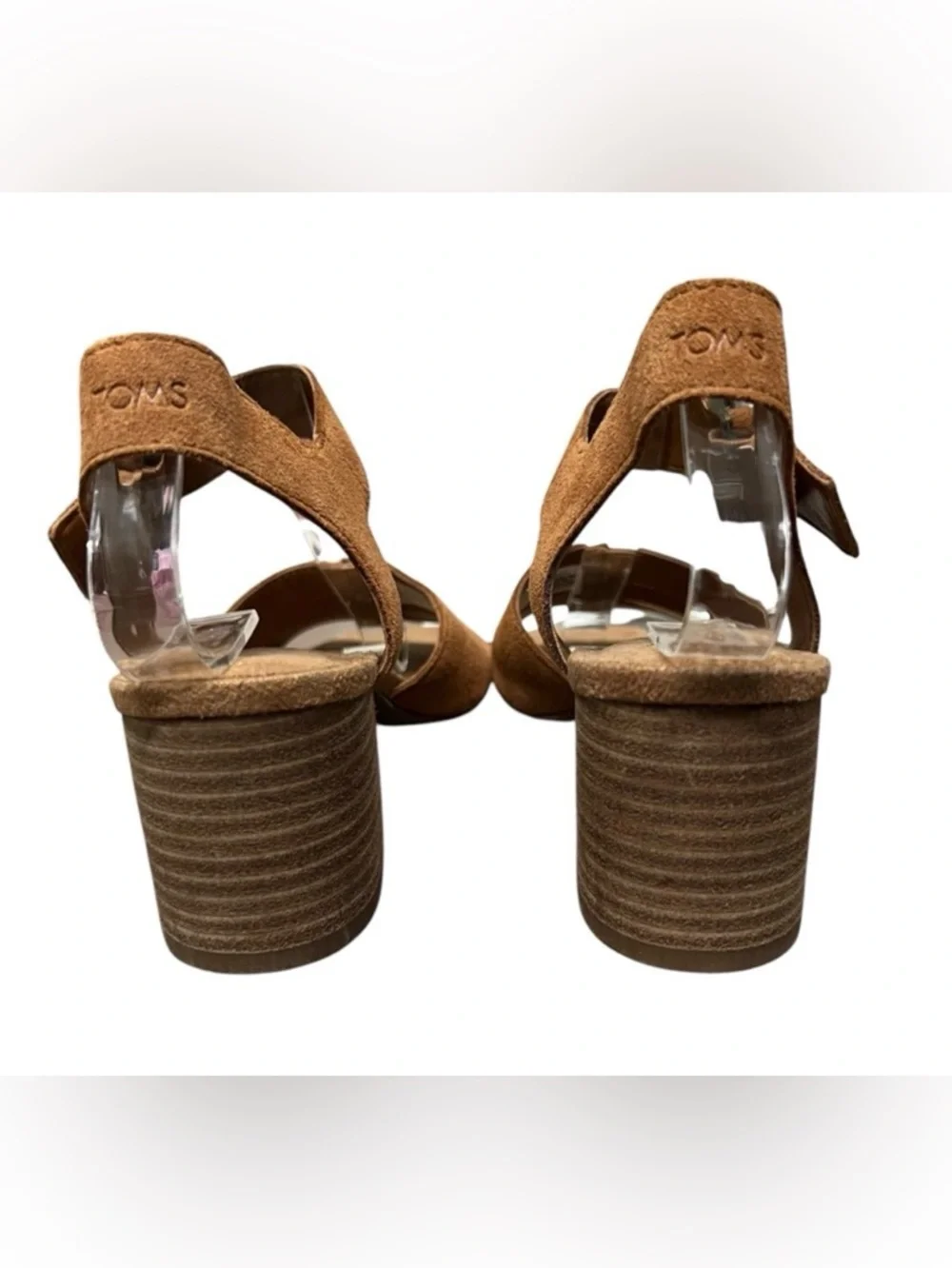 Toms Estella Suede Leather Brown Block Heel Sandal Open Toe Ankle Strap Buckle 6